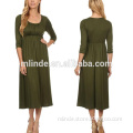 Women Fashion Dresses Design Fashion Cutting Stretch Fabric Scoop Neck Long Sleeve Olive New Style Custom Vintage Dress